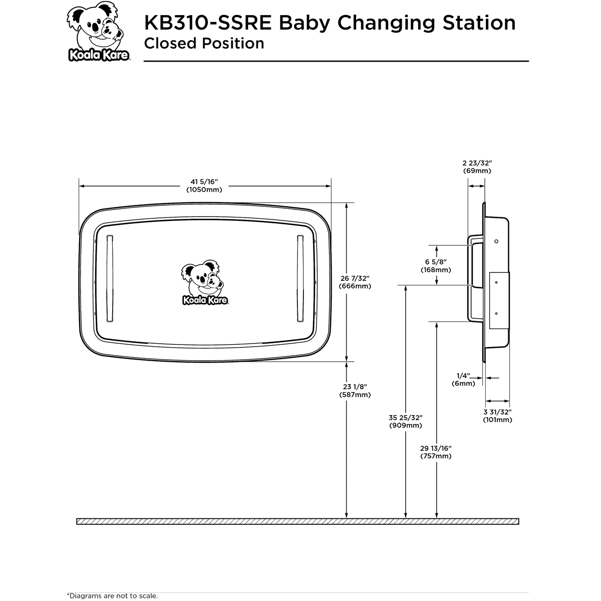 Koala Kare KB310 SSRE Horizontal Baby Changing Station with Stainless Steel Flange Recess Mount Cream TotalRestroom