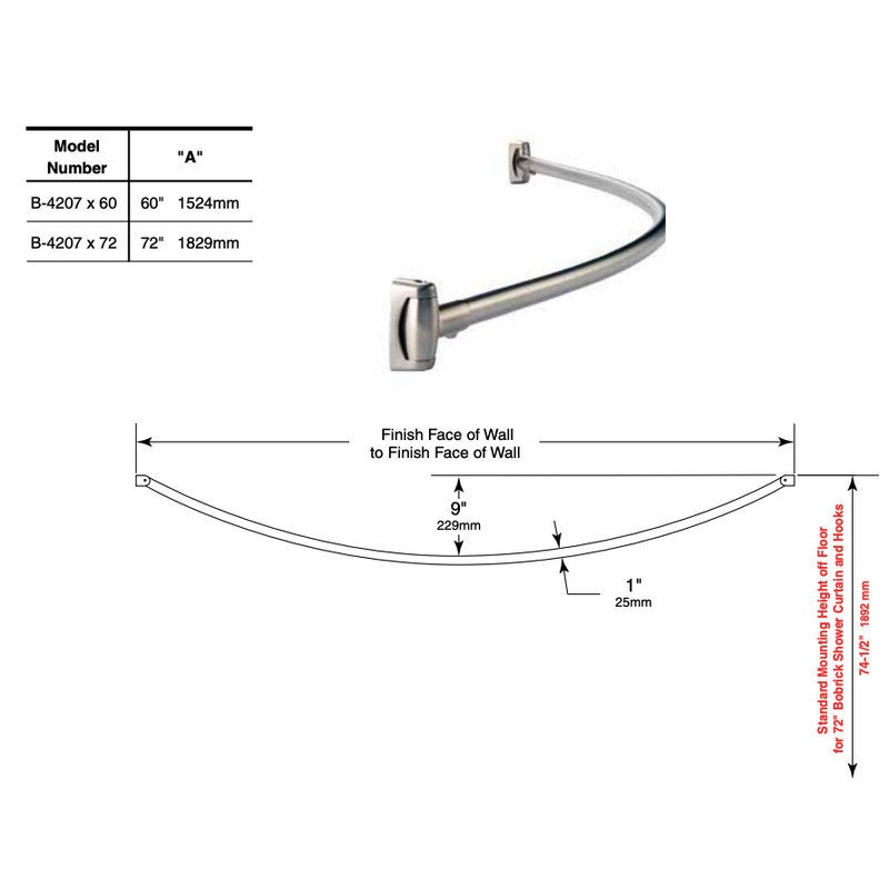 Bobrick B-4207x60 Curved Shower Curtain Rod 60"