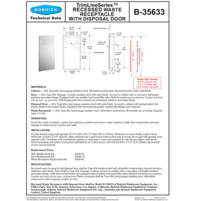 Bobrick 35633.MBLK Matte Black Trimline Recessed Wr (11.4L)