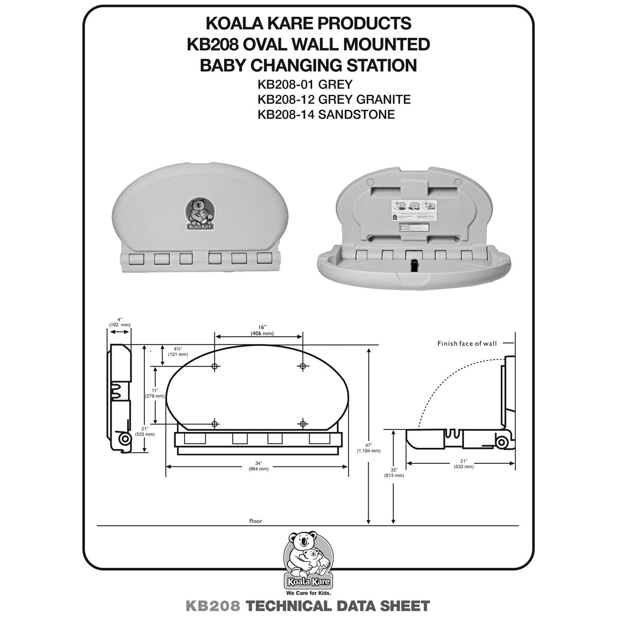 Koala Kare KB208-14 Horizontal Oval Baby Changing Station, Sandstone