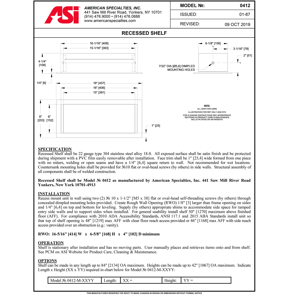 ASI 0412 Commercial Bathroom Shelf, 16-1/2